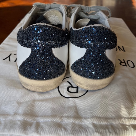 Golden Goose SuperStar sneakers- silver star and glittery navy heel tab Sz 8(38) - Picture 6 of 11